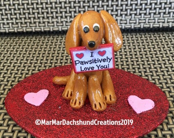 I pawsitively love you! Red Dachshund Doxie figurine