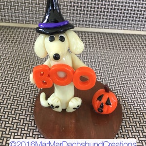 BOO! Glow in the dark Doxie Dachshund Halloween figurine