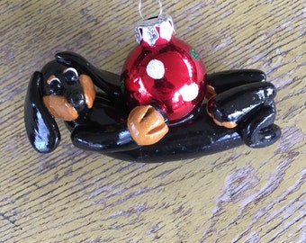 Black/Tan Dachshund Doxie Christmas tree ornament