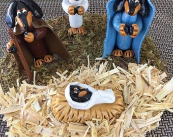 Dachshund/Doxie black/tan Holy family Nativity **orders placed after December 5th cannot be guaranteed in time for Christmas**