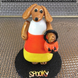 Candy corn Doxie/Dachshund Halloween figurine