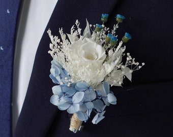 Boutonnière de mariage bleu | Boutonnières d'herbe de pampa | Bouquets de fleurs séchées | Garçons d'honneur de mariage | Arrangement d'herbe de pampa | Boutonnière bleue