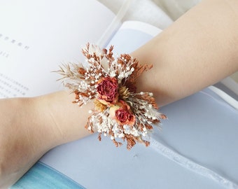 Corsages de poignet/Corsages/Corsages de mariage/Corsages de fleurs sèches/Corsages de dames/Corsages d'herbe de pampa/Bracelet de fleurs/Corsages faits à la main