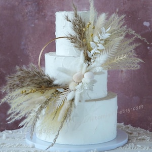 Decorazione per torta a forma di corona - Decorazione per torta con fiori secchi Boho - Decorazione per torta per feste - Decorazione per torta nuziale - Decorazione per torta con fiori - Decorazioni per torte