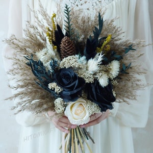 Wedding Bouquet,Pampas Grass Bouquet,Bridal Bouquet,Bridesmaid Bouquet,Dried Flower Bouquet,Artificial Flowers Bouquet,Black Bouquet