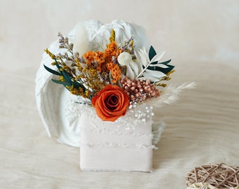 Orange Rose Boutonniere/Pocket Boutonniere/Wedding Boutonniere/Dry Flower Boutonniere/Dried Boutonniere/Mini Dried Flower Bouquet
