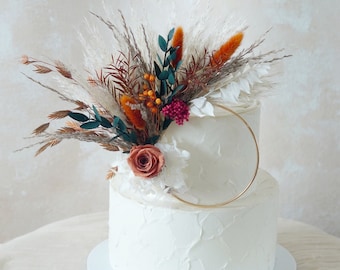 Rust Orange Wreath Cake Topper - Dusty Dried flower cake topper-Party cake topper-Flower Cake Topper-Wedding Cake Topper
