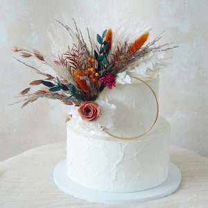 Rust Orange Wreath Cake Topper - Dusty Dried flower cake topper-Party cake topper-Flower Cake Topper-Wedding Cake Topper