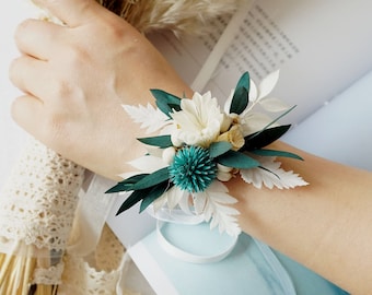 Corsage da polso/Corsage/Corsage da sposa/Corsage di fiori secchi/Corsage da donna/Corsage di erba della pampa/Braccialetto di fiori/Corsage fatti a mano