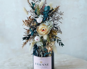 Bottle Bouquet,Wine Bottle Bouquet,Flower Arrangement For Wine Bottle,Wine Gift,Wine Bottle Decor,Wine Centerpiece,Champagne Bottle Bouquet