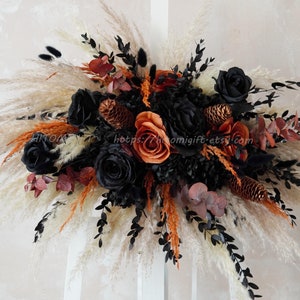 Gothic Wedding Backdrop,Black/Rust Orange Arch Flower,Autumn Wedding Arch,Silk Flowers Arch Flower,Wedding Decorations,Wedding Backdrop