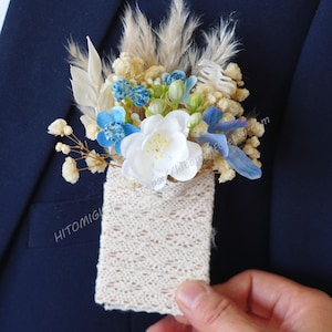 Blue Silk Flower Pocket Boutonniere/Dried Flower Pocket Boutonniere/Boutonniere/Wedding Boutonniere/Groom Boutonniere/Men&#39;s Boutonniere