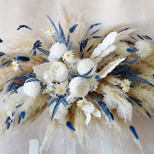 Dusty Blue White Flower Arch Arrangement,Boho Wedding Arch Flower,Faux Flower Wedding Arrangement,Navy Blue Wedding Arch Flower,Wedding Arch