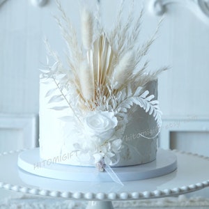 Decorazione per torta con fiori secchi bianchi-Decorazione per torta per feste-Decorazione per torta con fiori-Decorazione per torta nuziale-Fiori per torta-Decorazione per torta