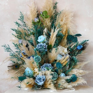 Dark Blue Wedding Aisle Arrangement,Feather And Silk Flower Wedding Arrangement,Wedding Backdrop,Wedding Arch Flowers, Wedding Aisle Markers