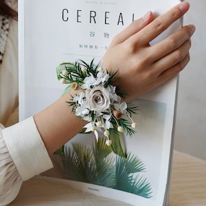 Green Eucalyptus + White Rose Corsage,White Hydrangea Corsage,Bridal Corsage,Bridal Wedding Bouquet Set,Wedding Bouquet,Wedding Decoration