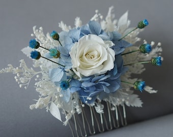 Peine de cabello azul / Peine floral de boda delicada / Accesorio de cabello nupcial / Peine de flores secas / Tiara de boda / Tocado nupcial / Arreglo de boda