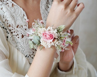 Blush Wedding Bouquet-Pink Eternal Rose Corsage Bouquet-Mother Corsage-Pink Wrist Corsage-Bridal Corsage-Wedding Corsage-Handmade Corsage