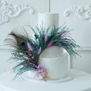 Peacock Wreath Cake Topper - Blue/Green Rose Flower Cake Topper-Party Cake Topper-Flower Cake Topper-Wedding Cake Topper