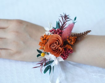 Corsage da polso/Corsage/Corsage da sposa/Corsage di fiori secchi/Corsage da donna/Corsage di erba della pampa/Braccialetto di fiori/Corsage fatti a mano