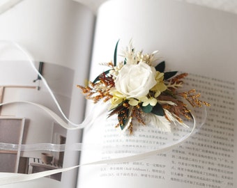 Corsage da polso/Corsage/Corsage da matrimonio/Corsage di fiori secchi/Corsage da donna/Corsage di erba della pampa/Braccialetto di fiori/Corsage fatti a mano
