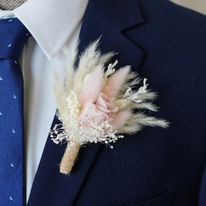 Pink and Cream Boutonniere,Man Autumn Wedding,Blush Boutonniere,Blush Arrangement Boho Wedding,Groom Boutonniere,Wedding Boutonniere