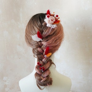 Bourgondische bruidshaarkam, boho-hoofddeksels, haarspeldjes verbrand oranje bruiloft, haarspeldjes herfst bruids, haarspeldjes bloemen, haarspeldjes met gedroogde bloemen, haarspeldjes met gedroogde bloemen
