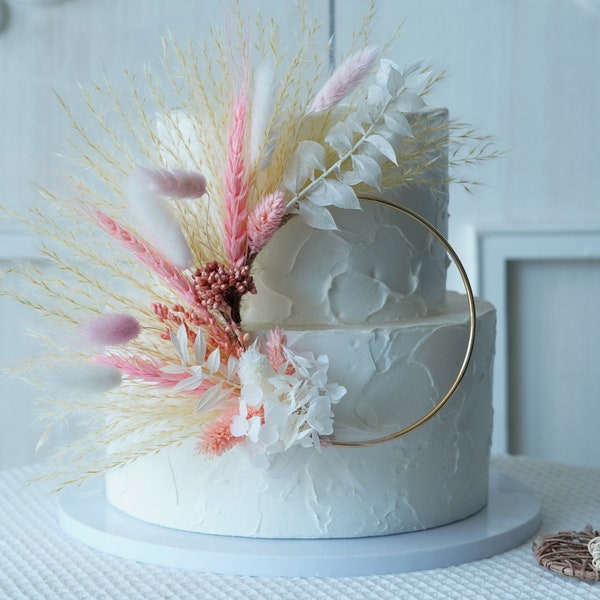 Toppers de gâteau de couronne - Toppers de gâteau rose - Toppers de gâteau de fleur de Boho - Toppers de gâteau de partie - Toppers de gâteau de mariage - Toppers de gâteau de fleurs séchées