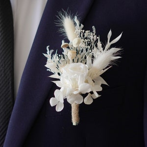 White Rose Boutonniere/Wedding Boutonniere/Dry Flower Boutonniere/Mini Dried Flower Bouquet/Dried Boutonniere/Groomsmen Buttonhole