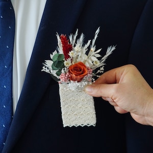 Fall Men’s Wedding Flower,Wedding Boutonniere,Eucalyptus & Burnt orange Rose boutonniere,Groomsmen Boho Boutonniere,Pampas Grass Keepsake