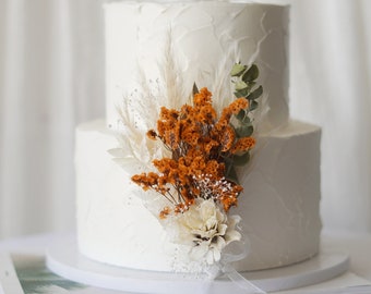Cake Topper - Dried flower cake topper-Party cake topper-Wedding Cake Topper-Flower Cake Topper-Rust Orange Cake Topper