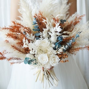 Wedding Bouquet,Rust Orange Bridal bouquet,Dried flower bouquet,Pampas Grass bouquet,Natural flower,Flower Arrangement,Wedding decoration