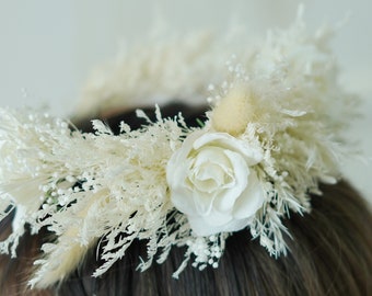 Bridal Crown/Crown/Pampas Grass Garland/ Wedding Flower Girl /Bridal Hair Accessory/Dried Flowers Crown/Bridal Headdress/Wedding Tiara