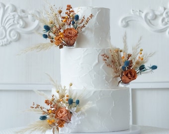 Dusty Rose Cake Topper - Dried flower cake topper-Party cake topper-Wedding Cake Topper-Flower Cake Topper-Blue Cake Topper