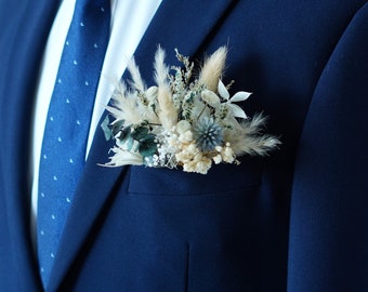 Boutonnière bleue/Boutonnière de poche avec/Boutonnière séchée/Boutonnière de garçons d’honneur/Boutonnière de fleurs sèches/Boutonnière de mariage