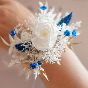 Blue Corsage/Bridal Wrist Flower/Corsages/Wedding Corsages/Dry Corsages/Groomsman Corsages/Pampas Grass Corsages/Handmade Corsages