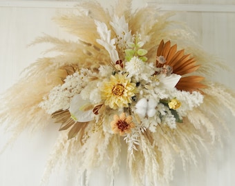 Boho Wedding Archway,Arch Flowers,Pampas Grass Corner Swag,Swag Arch,Outdoor Wedding Backdrop, Floral Arch Arrangement,Silk flower arch