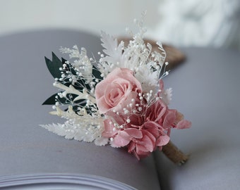 Pink Boutonniere/Wedding Boutonniere/Dry Flower Boutonniere/Mini Dried Flower Bouquet/Birthday Boutonniere/Dried Boutonniere