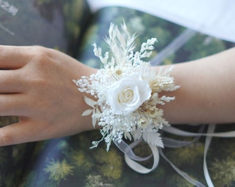 Ramilletes de muñeca/Corsages/Corsages de boda/Corsages de flores secas/Corsages de damas/Corsages de hierba de pampa/Brazalete de flores/Corsages hechos a mano