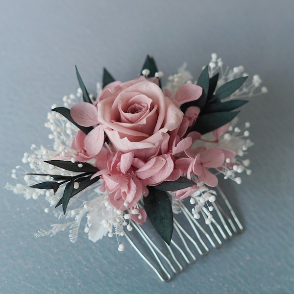 Pink Hair Comb/Dainty Wedding Floral Comb/ Bridal Hair Accessory/Dried Flowers Comb/Wedding Tiara/Bridal Headdress/Wedding Arrangement