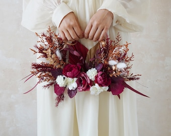 Deep Red Silk Flower Bouquet,Wedding Bouquet,Bridesmaid Wreath,Burgundy Wedding Bouquet,Deep Red Wedding Bouquet,Burgundy Bridal Bouquet