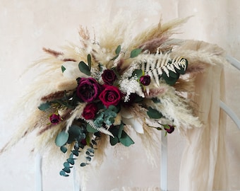 Eucalyptus Wedding Artificial Flower,Pampas Grass Arch Arrangement,Boho Wedding Decor,Swag For Arch,Rustic Wedding Decor,Wedding Arbor Decor