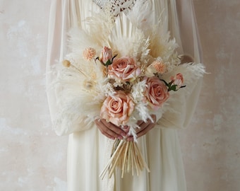 Pink Bridal Bouquet,Rose Bouquet,Rustic Boho Flower Bouquet,Wedding bouquet,Bridesmaids bouquet,Pink wedding bouquet,Artificial Bouquet