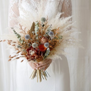 Wedding bouquet,Rust Orange Bridal Bouquet,Dried flower bouquet,Pampas Grass bouquet,Natural flower decor,Bridal Flower ,Wedding decoration