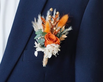 Boho Rust Terracotta boutonniere,Burnt Orange Boutonnieres,Fall Autumn wedding mini bouquet,Dried flower grooms boutonniere,Boutonniere