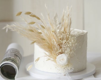 Cake Topper-White Dried flower Cake Topper-Party Cake Topper-Wedding Cake Topper-Flower Cake Topper-Birthday Cake Topper