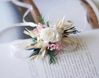 Corsage da polso/Corsage/Corsage da sposa/Corsage di fiori secchi/Corsage da donna/Corsage di erba della pampa/Braccialetto di fiori/Corsage fatti a mano