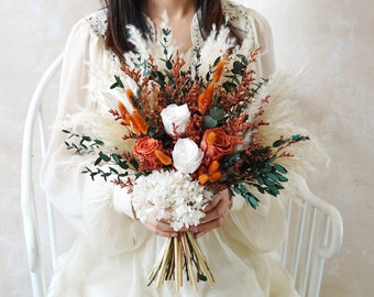 Orange Bouquet,Bohemian Wedding Bouquet,Bridal Bouquet,Dried Flower Bouquet,Pampas Grass Bouquet,Wedding Decoration,Bridesmaid Bouquet