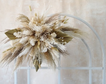 Boho Wedding Arch Flowers,Palm Leaf Arch Arrangement,Wedding Corner Swag,Arch Swag,Pampas Grass Arch Flowers,Outdoor Wedding Backdrop