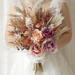 Bouquet da sposa, Bouquet da sposa, Bouquet da damigella d'onore, Bouquet di fiori artificiali, Bouquet di fiori secchi, Bouquet di erba di pampa, Matrimonio di fiori secchi